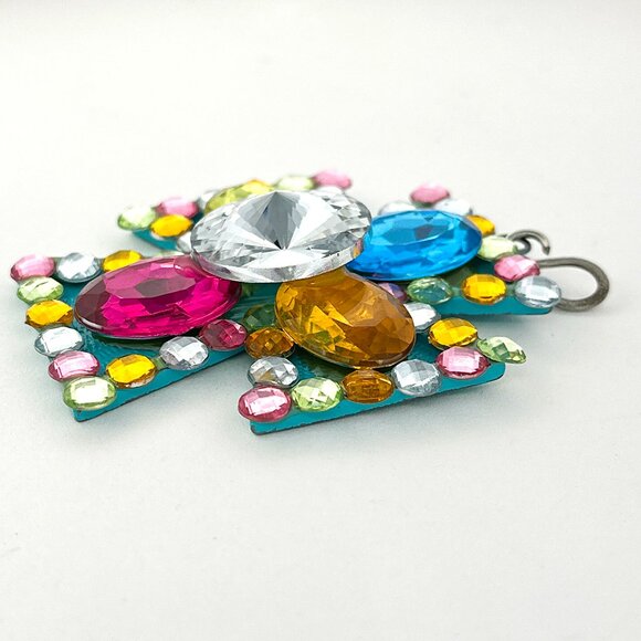 Multicolored Rhinestone Cross Pendant | Jewel Tone Crystal Charm - Picture 4 of 10